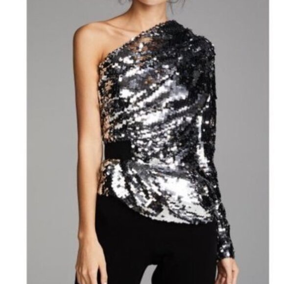 CARVEN Sequin Asymmetrical Sexy Festive New Year Shiny Designer Top - Picture 1 of 12